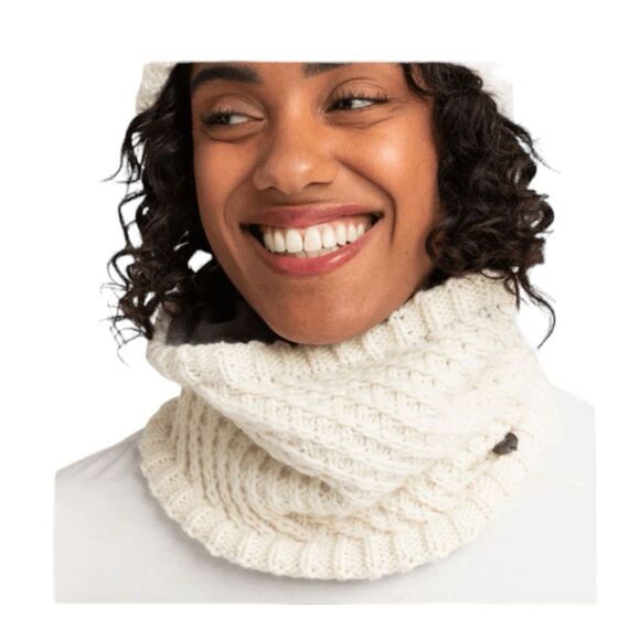 Roxy Blizzard Snood Technical Polar Fleece Lined Collar Scarf Cream Cable Knit O - Picture 1 of 7